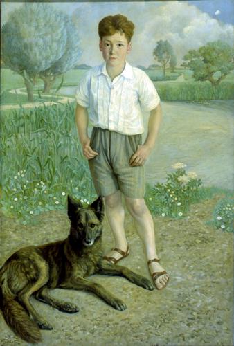 [Portret van Levie Cohen met zijn hond "Wolf".]