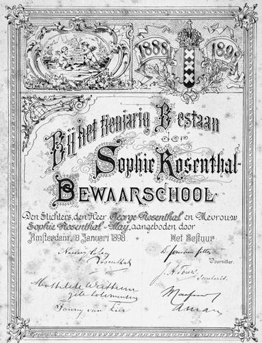 Bij het tienjarig bestaan der Sophie Rosenthal- Bewaarschool