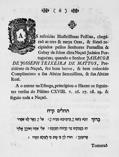 Beschryving van alle plechtigheeden, vreugde-gezangen, en gebeeden, verricht in de Portuguese Joodse Synagogue...