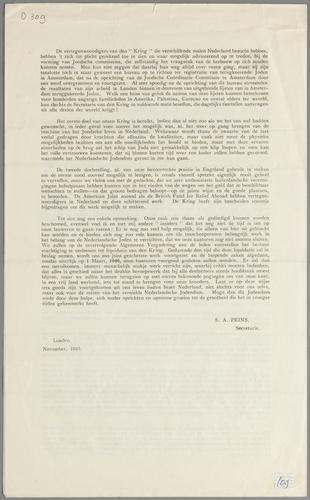Verslag ontstaan en ontwikkeling van den Kring van Nederlandsche Joden in Engeland, 1945