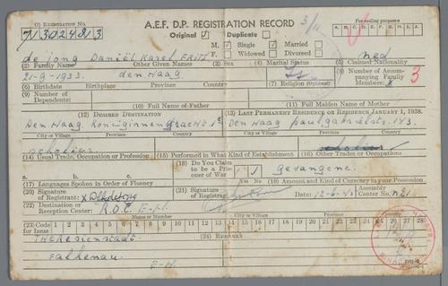 A.E.F. D.P. Registration Record