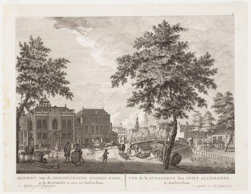 Gezicht op de Grote en de Nieuwe Synagoge te Amsterdam