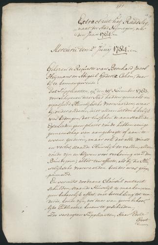 Extract uit het raadsignaat der stad Nijmegen, over den jaare 1784