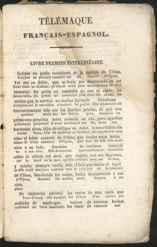 Télémaque. Livre premier, en Espagnol, avec la traduction Française interlinéaire.