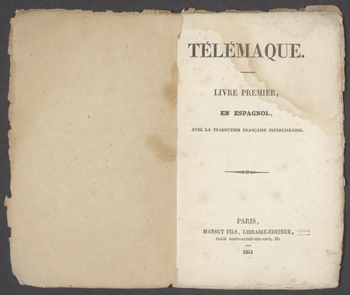 Télémaque. Livre premier, en Espagnol, avec la traduction Française interlinéaire.