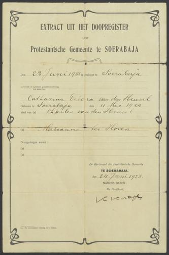 Extract uit het doopregister der protestantse gemeente te Soerabaja